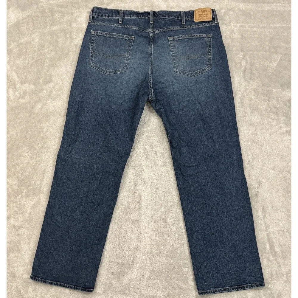 Levi Strauss Signature Jeans Mens 40x32 Blue Relaxed Straight Whiskered Workwear